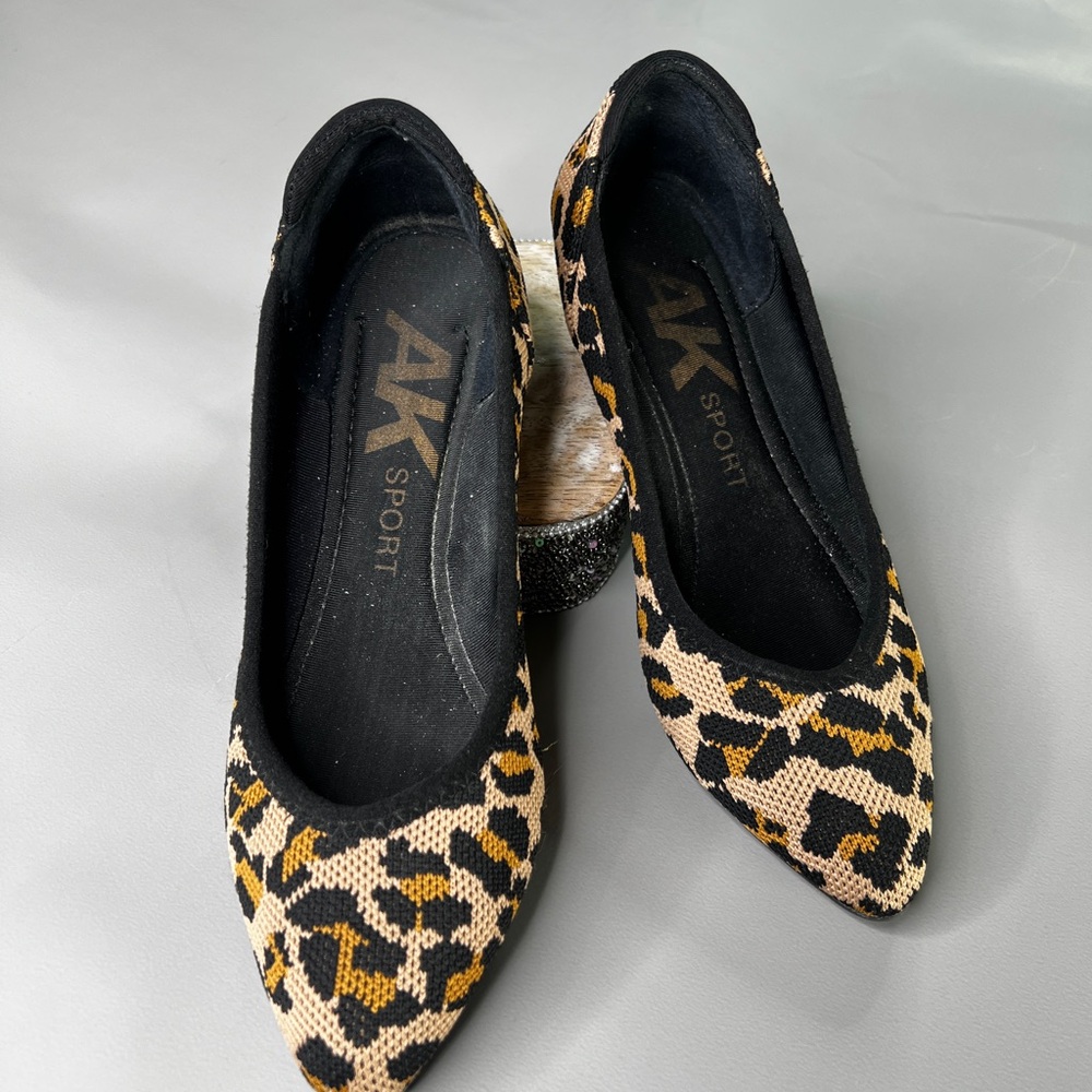 Used Condition AK Sport Opposite Pointed Toe Animal Print Flats